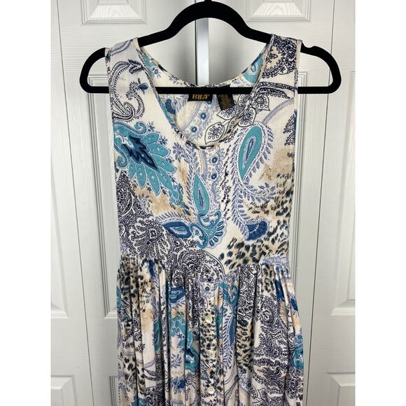 Bila Womens Vintage White Maxi Dress Crickle Paisley Animal Print Boho Small - Picture 5 of 8